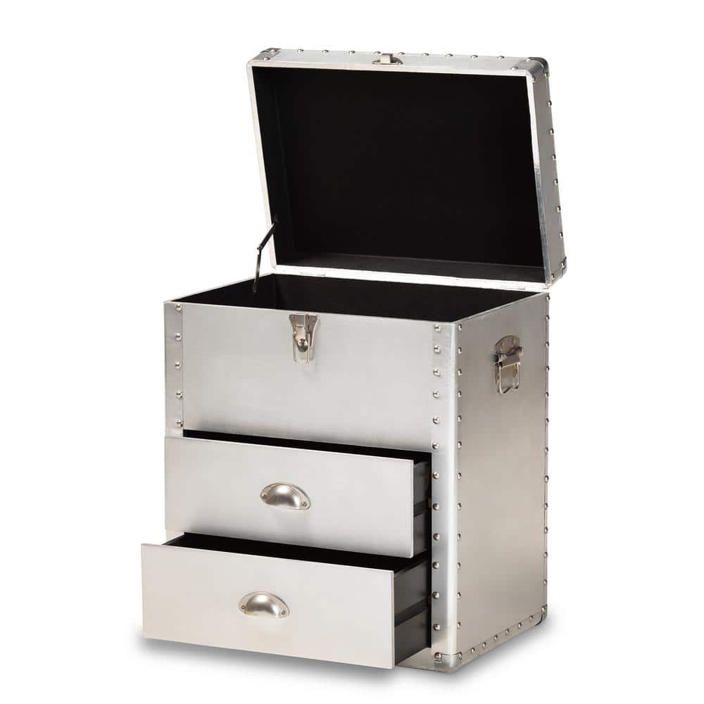 Serge Silver Metal Industrial 2-Drawer Accent Cabinet