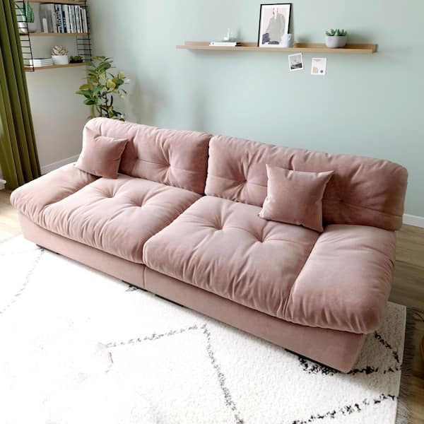 Magic Home 105 In Anti Scratch Fabric Minimalist Armless 3 Seats Leisure Lazy Sofa Room Furniture Couch For Apartment Pink