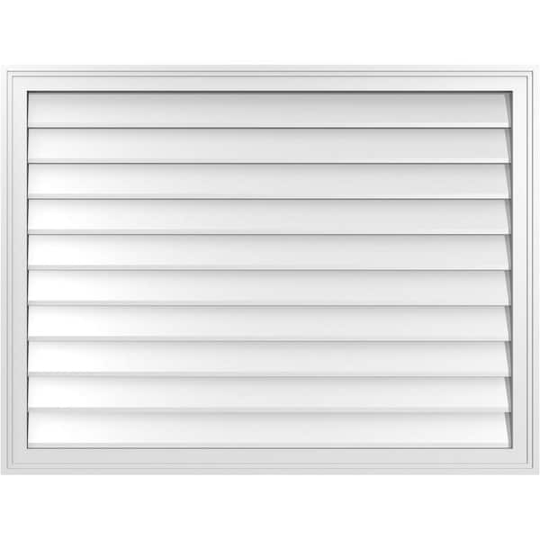 Ekena Millwork 42 in. x 32 in. Vertical Surface Mount PVC Gable Vent: Decorative with Brickmould Frame