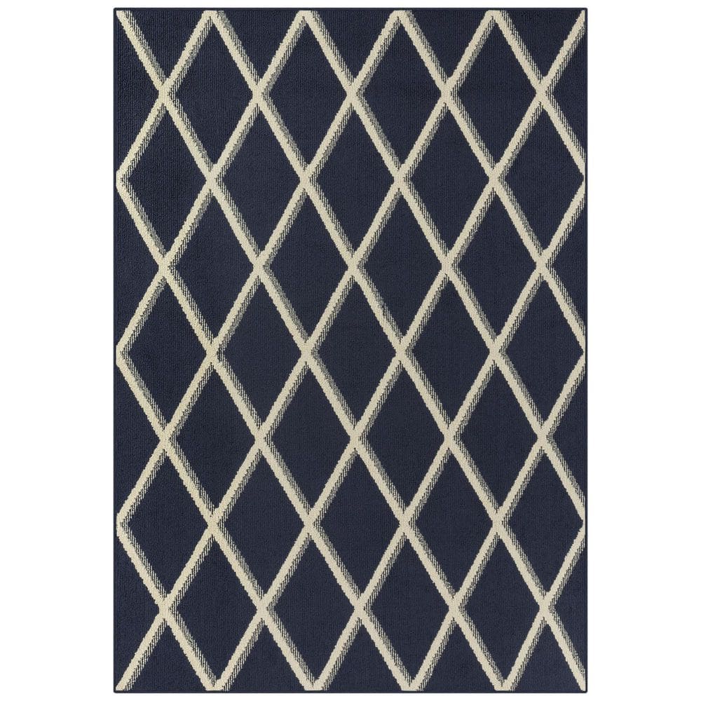Blue Polyester 5 ft. x 7 ft. Geometric Indoor Area Rug