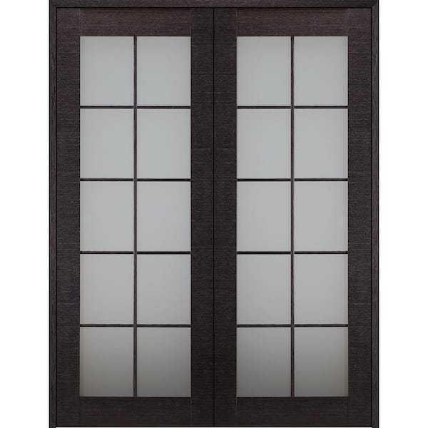 Belldinni Avanti 10-Lite Frosted Glass 64 in. x 84 in. Both Active Black Apricot Composite Wood Double Prehung French Door