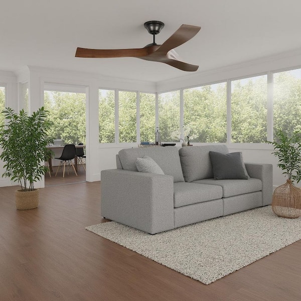 Hartney 60 in. Indoor/Covered Outdoor Midnight Black Ceiling Fan with Dark Walnut Blades Powered by Hubspace