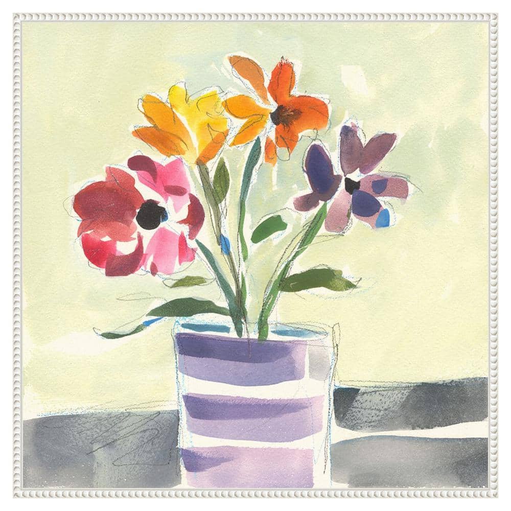 Morning Flowers Vibrant Canvas Art with White Frame