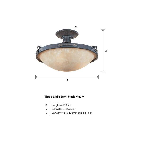 Designers Fountain - Austin 16.25 in. 3-Light Weathered Saddle Rustic Entryway Semi-Flush Mount with Satin Crepe Glass Shade