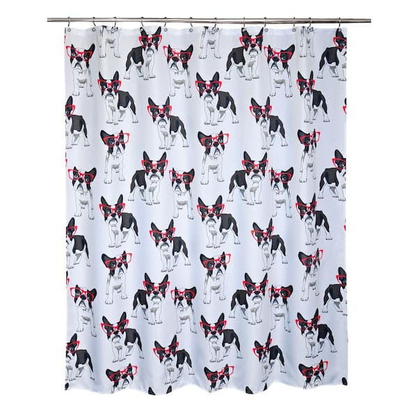 White Frenchie Shower Curtain 205639, Red White Shower Curtain