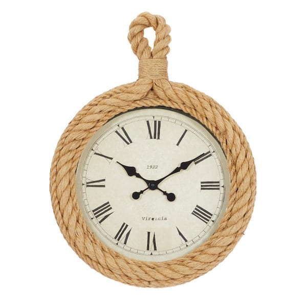 Litton Lane Beige Jute Analog Wall Clock with Rope Accents