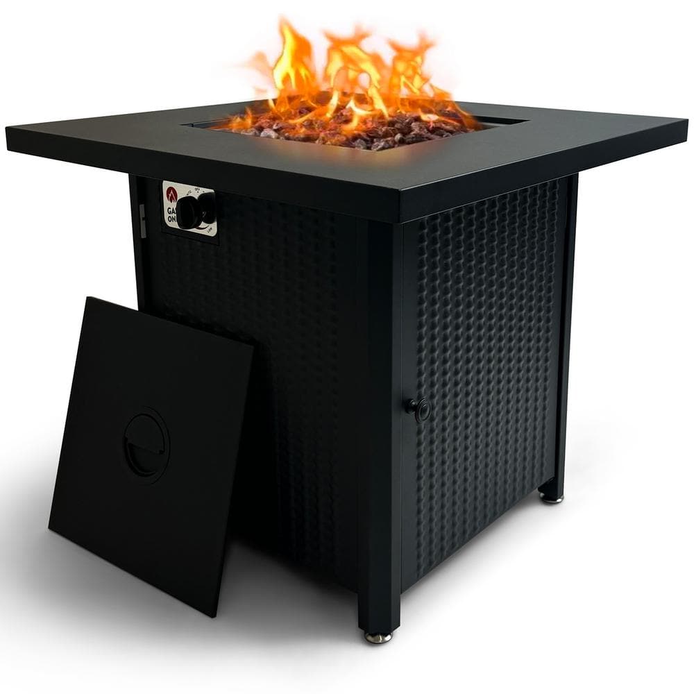 28-Inch Black Metal Propane Fire Pit Table with Lid
