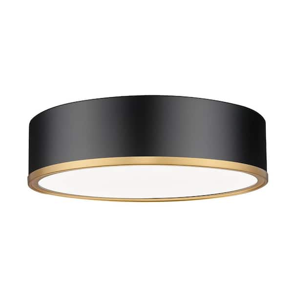 Bradley 16 in. Matte Black + Modern Gold Integrated LED 1 Light Flush Mount with Frosted Plastic Shade
