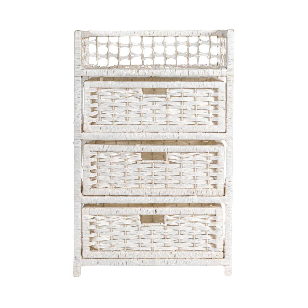 White Woven Paper Rope 3-Drawer Storage Chest with Top Shelf