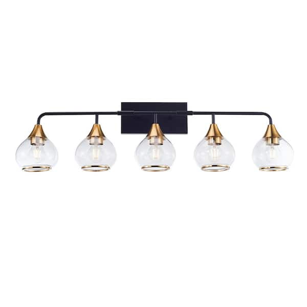 39 in. 5-Light Antique Brass Integrated LED Vanity Light for Bathroom, Black