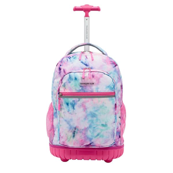 Travelers Club 18 In. Pink Tie-Dye Rolling Backpack