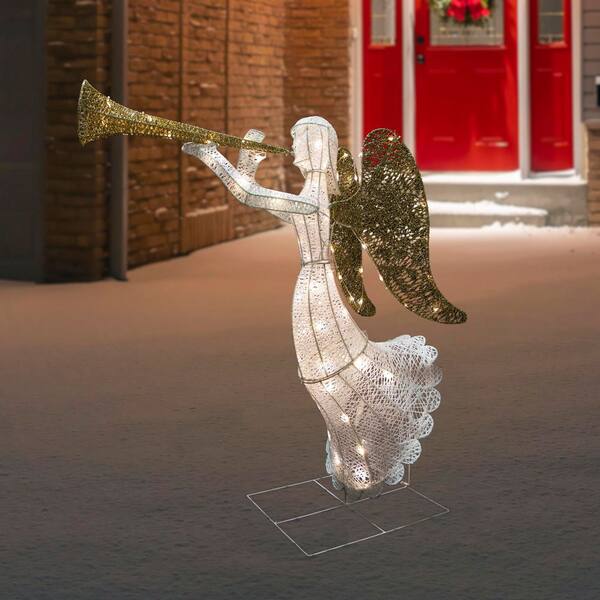 Northlight 48 in. LED Lighted Gold and Silver Trumpeting Angel