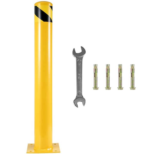 SKYSHALO Safety Bollard, 48 in. Height Bollard Post, 4.5 in. Diameter Steel Pipe Safety Bollard Post, Yellow Steel Bollard, Steel