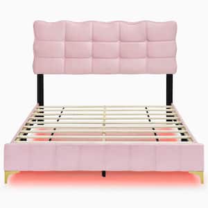 Pink Wood Frame Queen Size Platform Bed