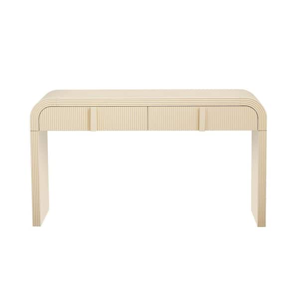 Harper & Bright Designs Stripe Design 55 in. Apricot Cream Specialty Filleted Corner MDF Console Table with Adjustable Foot Pads and 2-Drawers