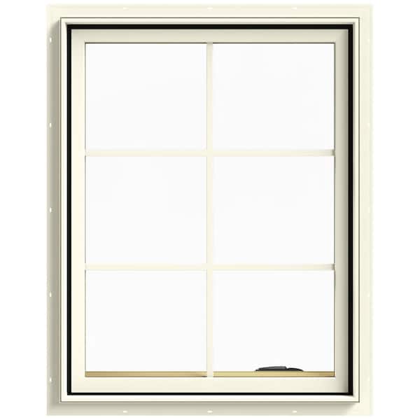 JELD-WEN 28 in. x 36 in. W-2500 Series Cream Painted Clad Wood Right-Handed Casement Window with Colonial Grids/Grilles