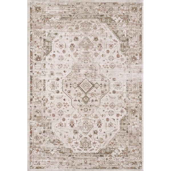 MILLERTON HOME Adela Ivory/Green 5 ft. x 8 ft. Traditional Medallion Area Rug