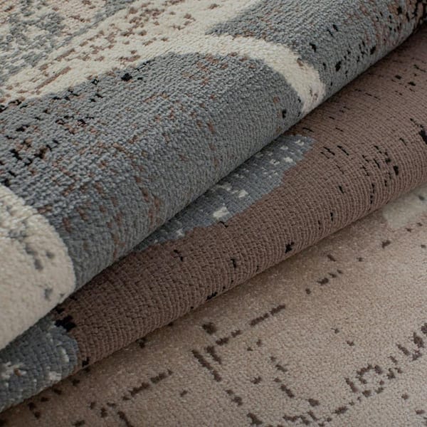 8 ft. x 10 ft. Beige and Gray Floral Power Loom Distressed Stain Resistant Area Rug