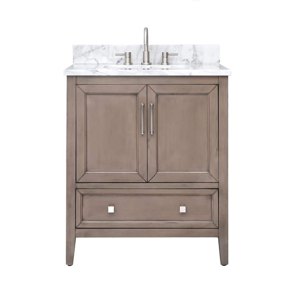 Gray Oak Single Sink Vanity with Carrara White Marble Top