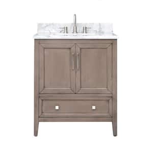 Everette 31 in. W x 22 in. D x 35 in. H Bath Vanity in Gray Oak with White Marble Top