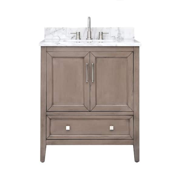 Avanity Everette 31 in. Single Sink Gray Oak Bath Vanity with Carrara White Marble Top