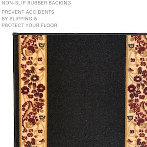 Flower Bordered Black Color 26 in. Width x Your Choice Length Custom Size Roll Runner Rug/Stair Runner