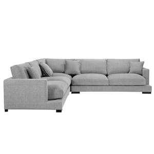 126 in. Square Arm 2-piece L Shaped Polyester Sectional Sofa in Gray with Pillows