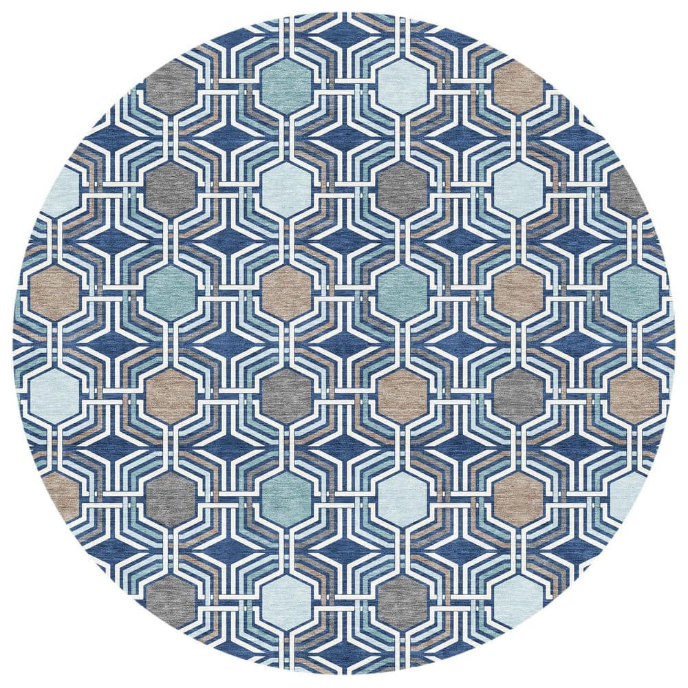 Chantille Machine Washable Indoor/Outdoor Abstract ACN3006 Navy 8 ft. x 8 ft. Round Rug price history on PriceWatchPro