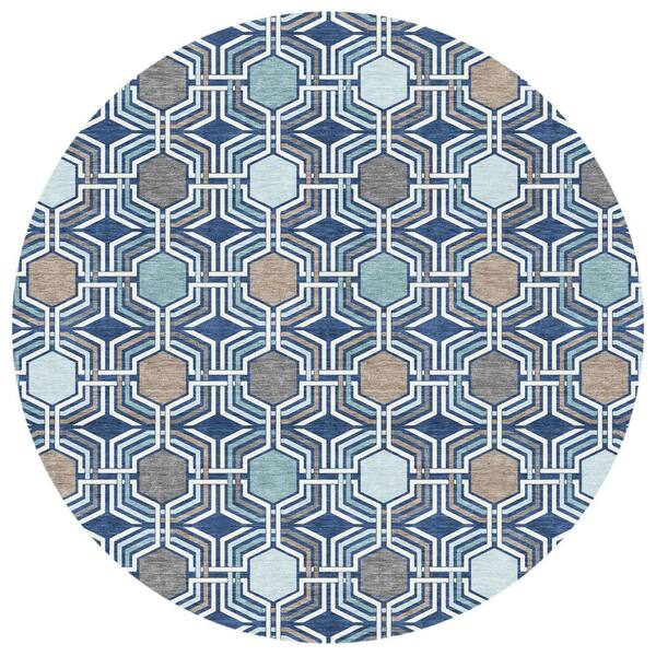 Chantille Machine Washable Indoor/Outdoor Abstract ACN3006 Navy 8 ft. x 8 ft. Round Rug