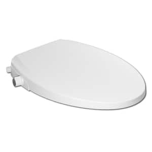DeluxeSpa Removable Non-Electric Soft Close Bidet Seat for Elongated Toilets in White with Dual-Nozzle and Knob Handle