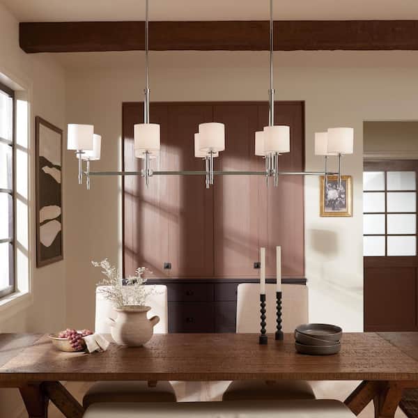 Ali 56.5 in. 10-Light Polished Nickel Traditional Shaded Linear Chandelier for Dining Room