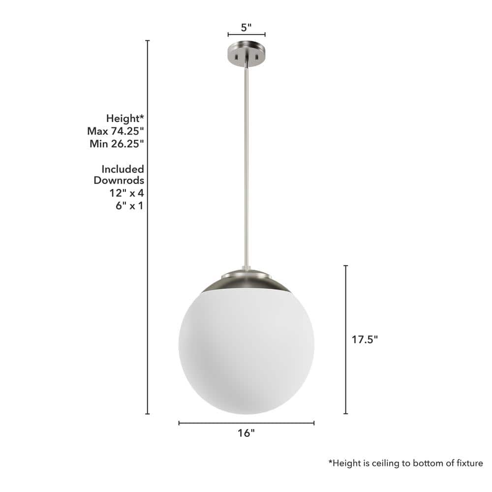 Hepburn 16" Brushed Nickel Globe Pendant with Cased White Glass