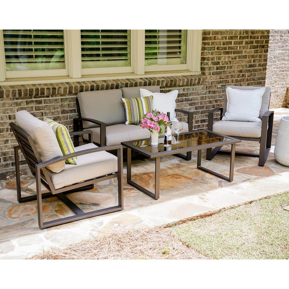 Leisure Made Jasper 4Piece Aluminum Patio Conversation Set with Tan