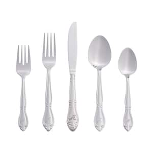 Rose Monogrammed Letter A 46-Piece Silver Stainless Steel Flatware Set (Service for 8)