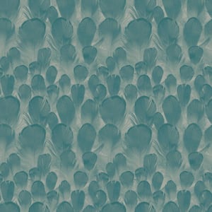 Teal and Green Feathers Vinyl Paper Unpasted Matte Wallpaper (21 in. x 33 ft.)