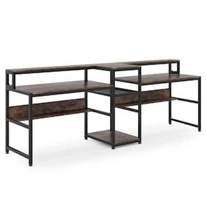 Cassey 94.5 in. Rectangular Brown Engineered Wood Computer Desk with Hutch Shelf for Two Person
