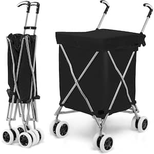 Black Folding Kitchen Cart Shopping Utility Cart with Water-Resistant Removable Canvas Bag