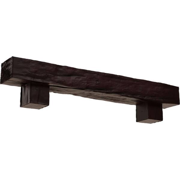 Ekena Millwork 6 in. x 6 in. x 6 ft. Riverwood Faux Wood Fireplace Mantel Kit, Alamo Corbels, Premium Cherry