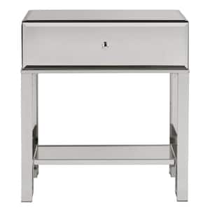 Chrome Mirrored Metal End Table with Drawer