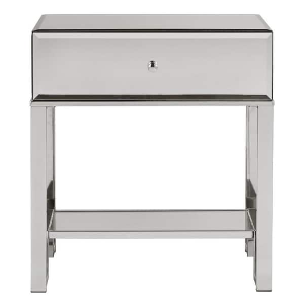 HomeSullivan Chrome Mirrored Metal End Table with Drawer