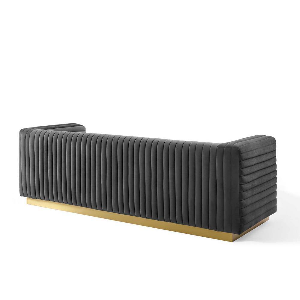 Charcoal Velvet Tufted Sofa with Gold Base