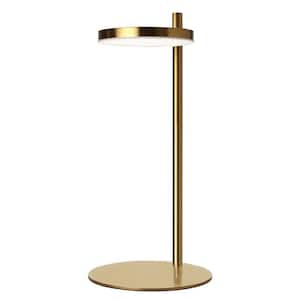 Fia 15 in. Brass Transitional Integrated LED Round Table Lamp with White Acrylic Shade