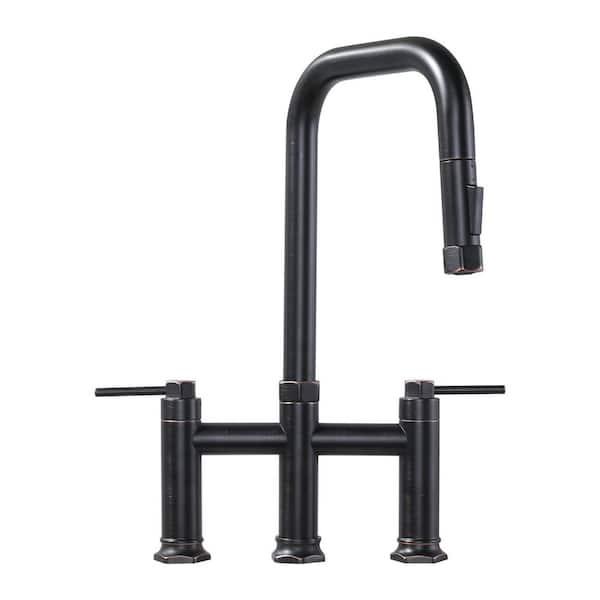 Double Handle Bridge Kitchen Faucet in Oil Rubbed Bronze