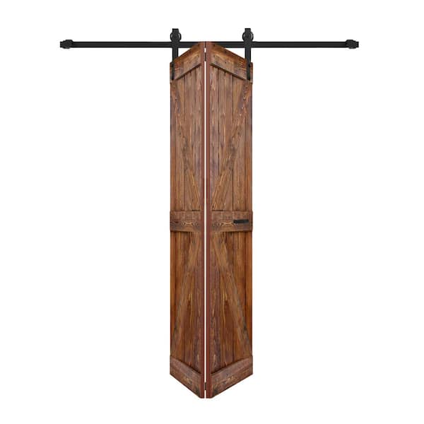 ISLIFE K Style 48in. x 84in.(24 in. x 84 in. x 2-Panels)Classic Walnut Solid Wood Bi-Fold Door with Hardware-Assembly Needed