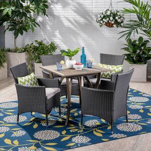 Danby Gray 5-Piece Wood and Plastic Outdoor Dining Set with Silver Cushions