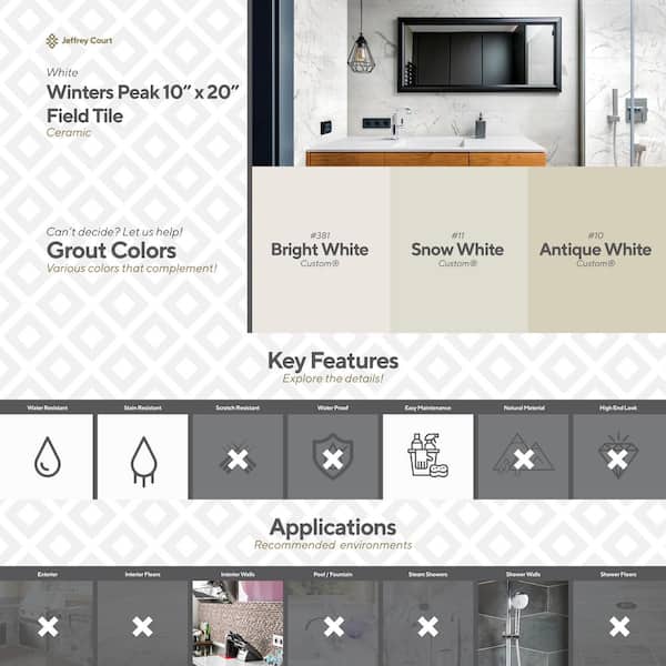 Jeffrey Court Winters Peak White 10 in. x 22 in. Subway