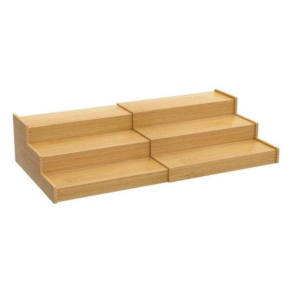 UUDULY Natural Bamboo Finish 3 Tier Expandable Spice Organizer Drawer ...