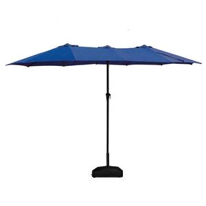 15 ft. Market Patio Umbrella 2-Side in Blue with Mobile Base