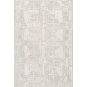 Ivory 5 ft. x 8 ft. Joanna Hand Hooked Wool Tiled High Low Textured Area Rug
