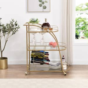 Golden Mobile Bar Cart Serving Cart with Wheels, 3-Tier Wine Rack for Kitchen, Party, Dining Room